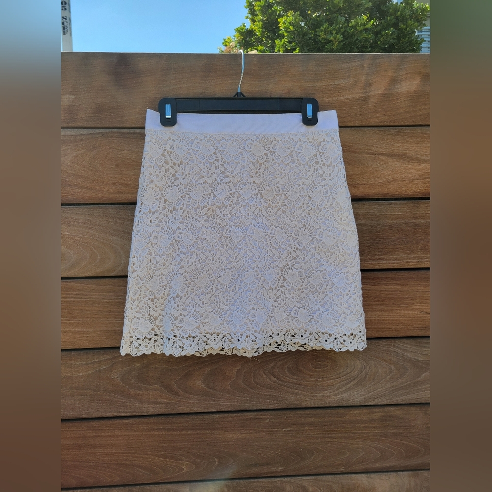Ann Taylor LOFT Cream Lace Crochet Mini Skirt Boho Cottagecore Coastal 6P